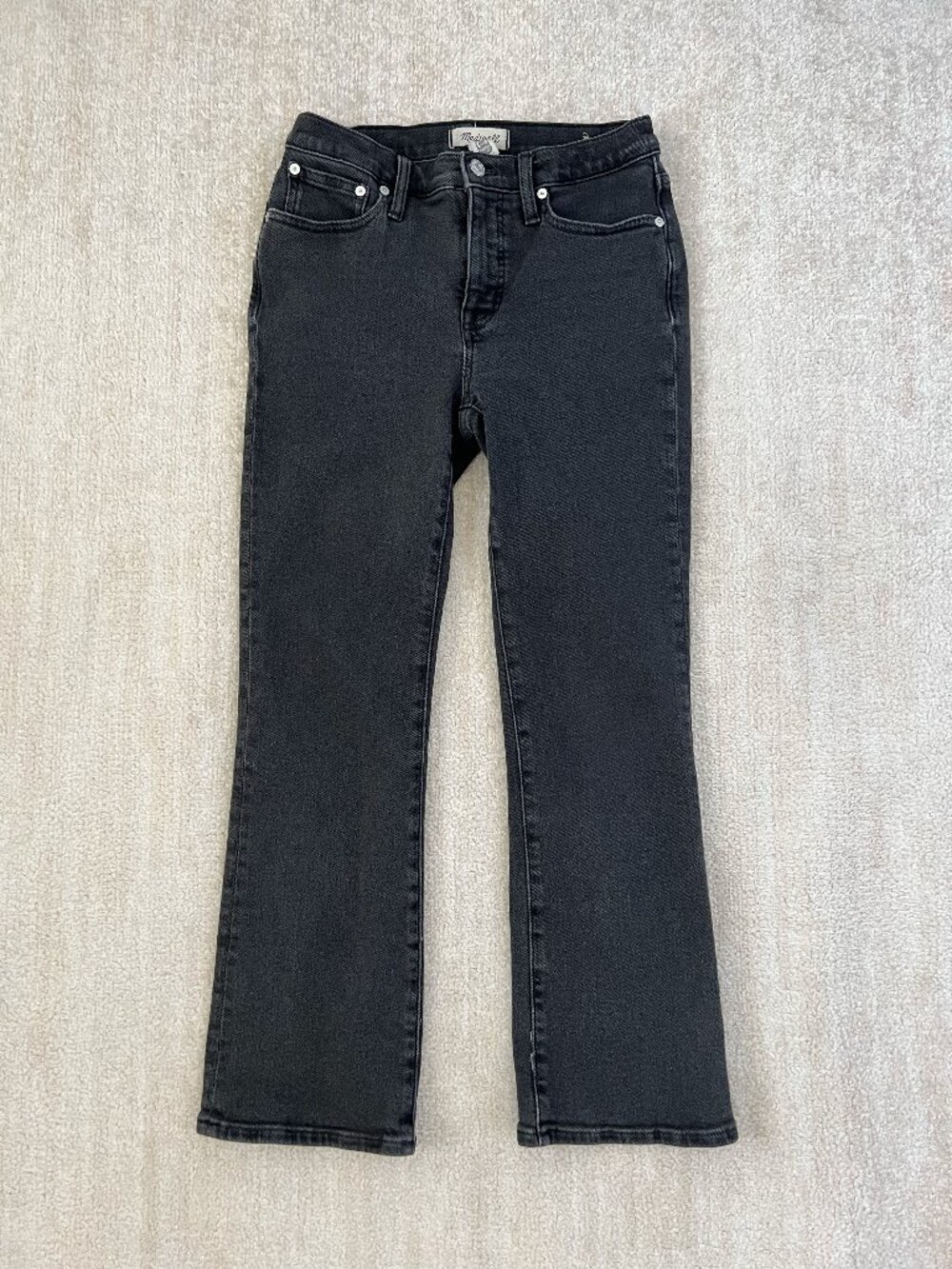 Madewell Mid Rise Kick Out Crop Jeans 26 Faded Black Cropped Demi Bootcut Flare